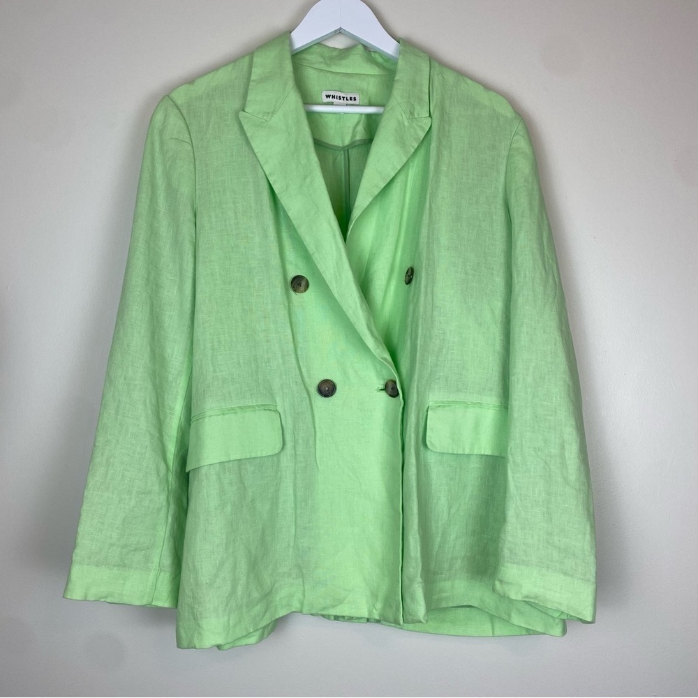 WHISTLES Green Linen Double Breasted Blazer size Medium